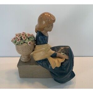 - Nadal Spanish Porcelain Handcrafted Girl Sitting With Flowers 8" Vintage…
